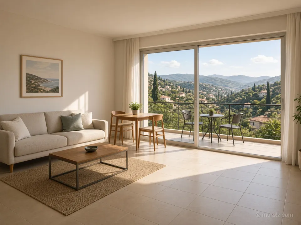 A one-bedroom apartment with a large balcony in Nice