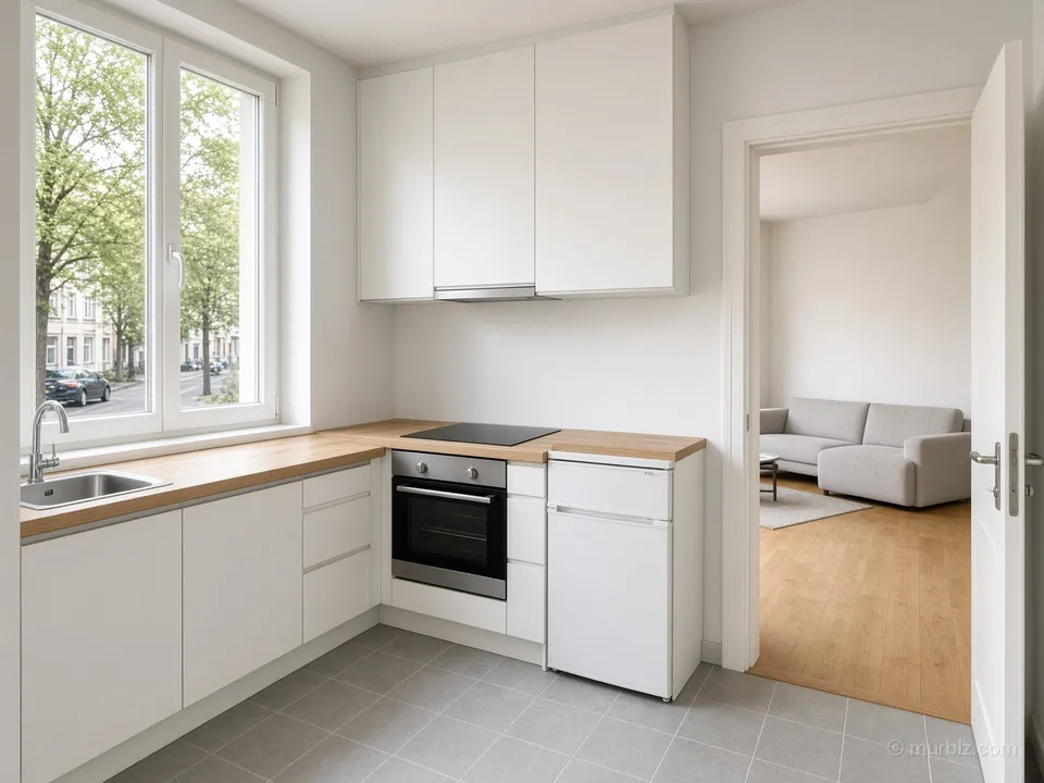 An apartment with a separate kitchen in a building with a new facade
