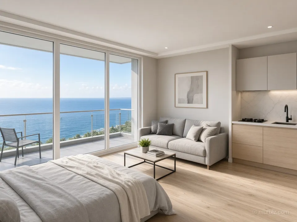 A 32 m² studio with panoramic windows on the 20th floor