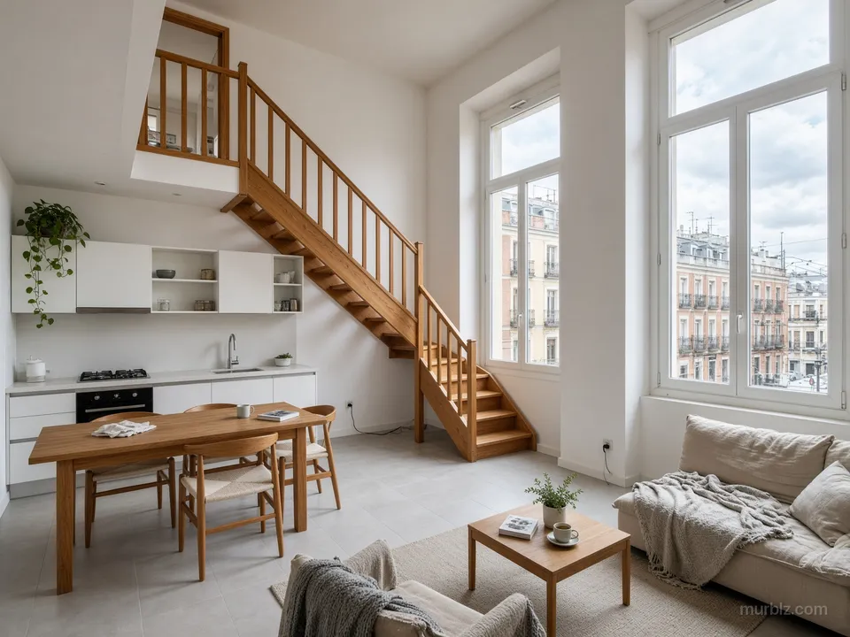 Yüksek tavanlı iki katlı 34 m² 1+1 daire