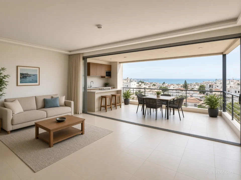 A top-floor two-bedroom apartment with verandas