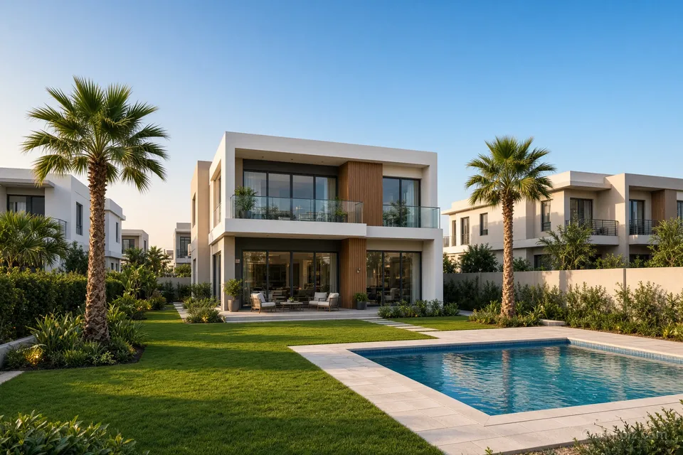 A villa with a garden in a suburban district of Dubai