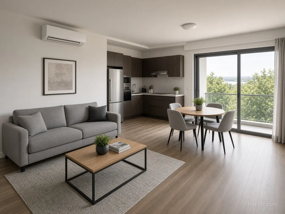 A two-bedroom apartment with a bay view next to a park