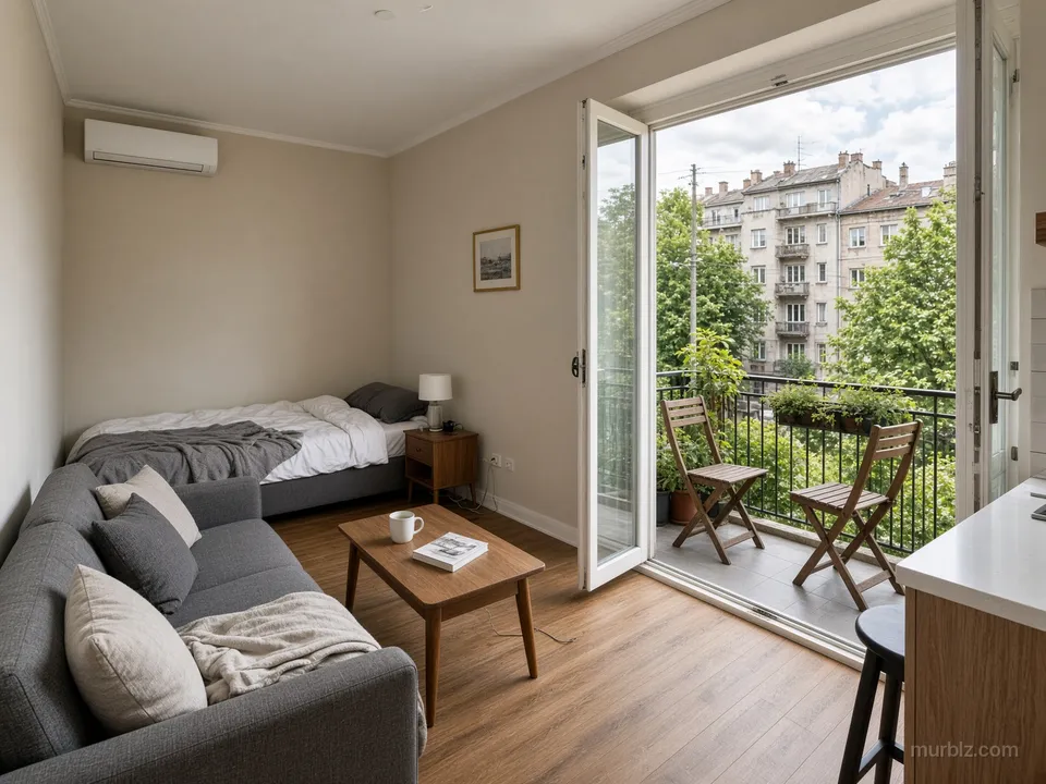 Căn studio 30 m² có nội thất và sân hiên trên một con phố yên tĩnh