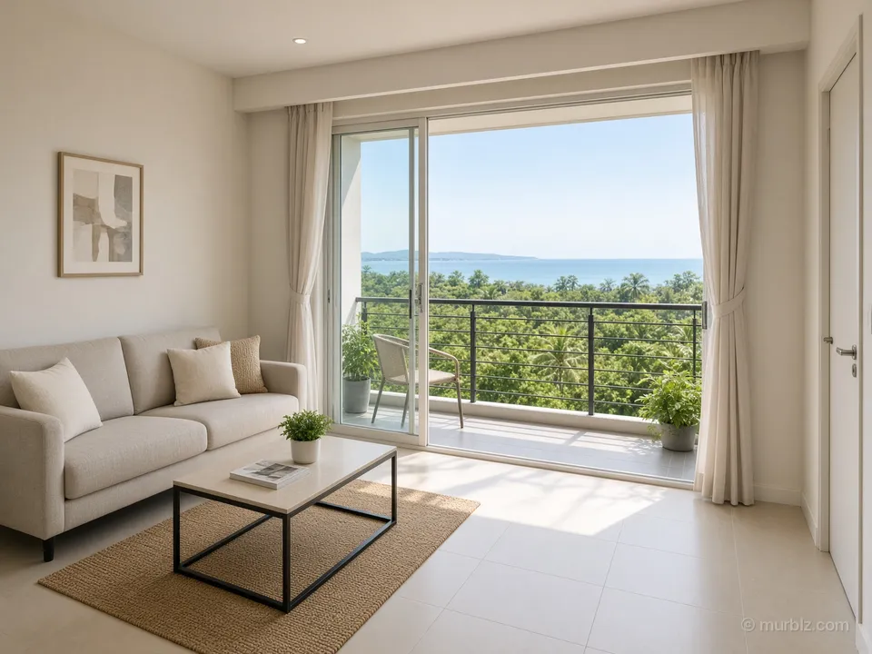 A one-bedroom apartment with a balcony 5 minutes from the sea