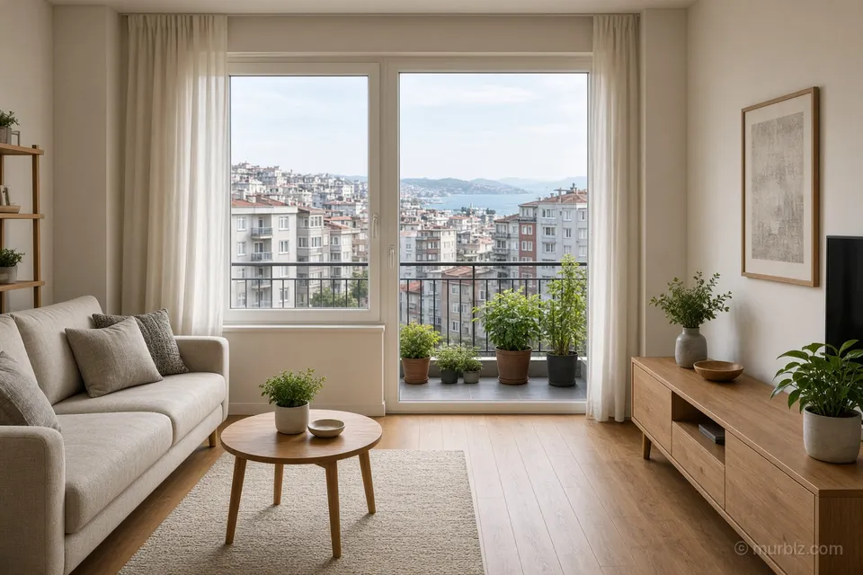 A bright apartment with a balcony in a residential district of Istanbul