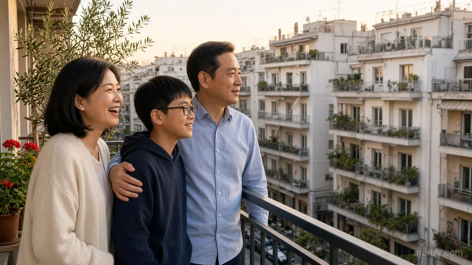 傍晚,周岩、林静和子墨站在公寓的阳台上,看着对面一排排白色的住宅楼