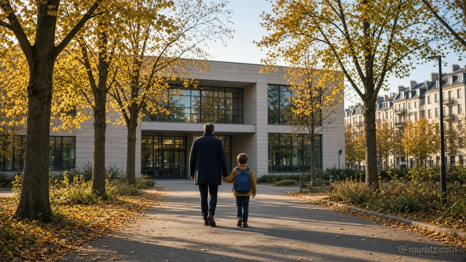 A parent takes a child to school